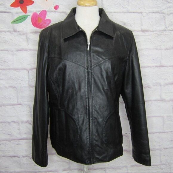 Wilsons Leather Jackets & Blazers - Wilsons Leather Maxima Black Genuine Leather Zip Fitted Moto Jacket, Women’s XL